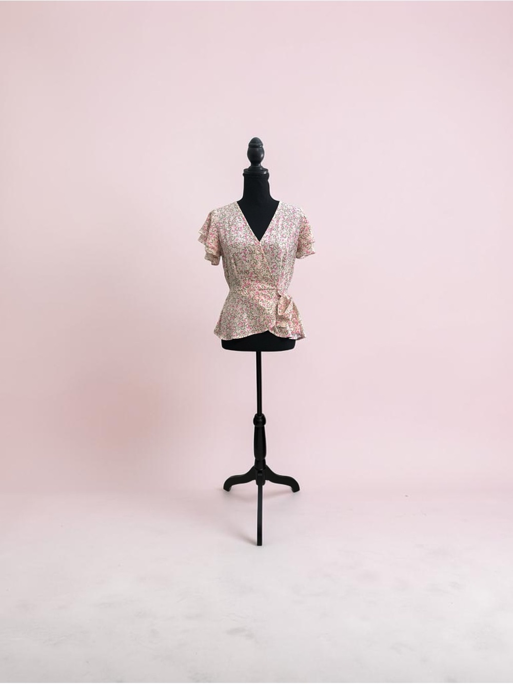 meraki Pink Floral Wrap Peplum Blouse